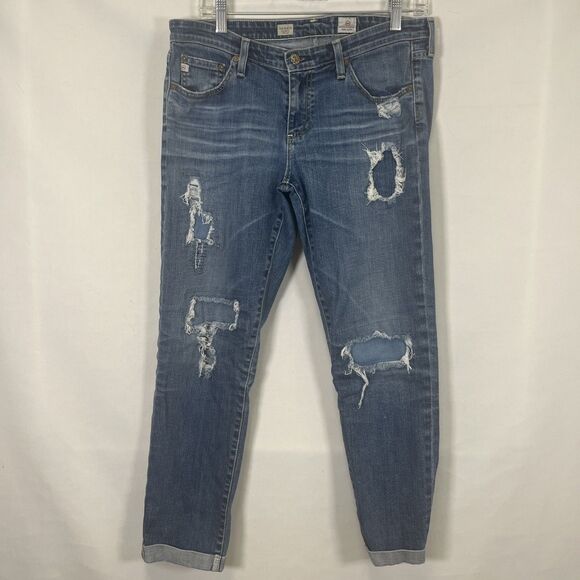 AG Adriano Goldschmied Jeans Stilt Roll-Up Cigarette Leg Distressed Blue - Picture 1 of 11